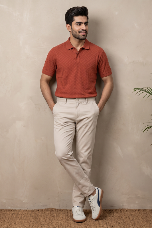 Front view of men's Terra Red
