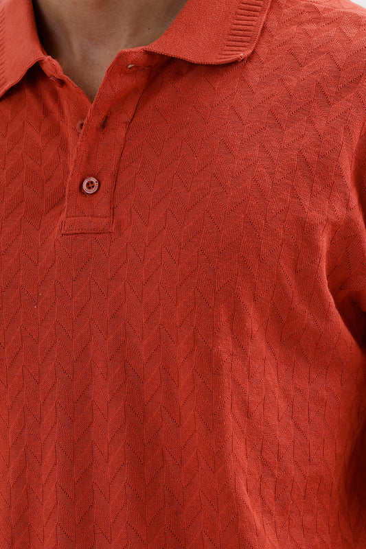 Men's Terra Red Fashion Polo T-Shirt
