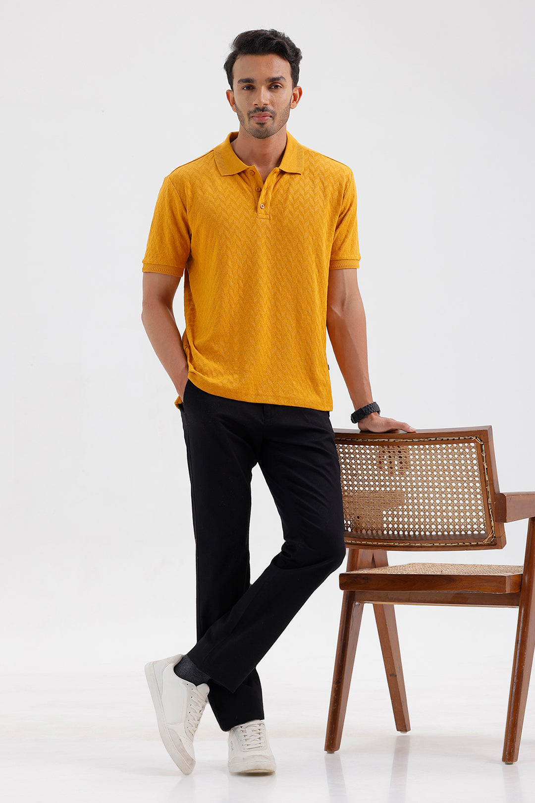 Premium Vintage Mustard Polo Neck T-Shirt for Men