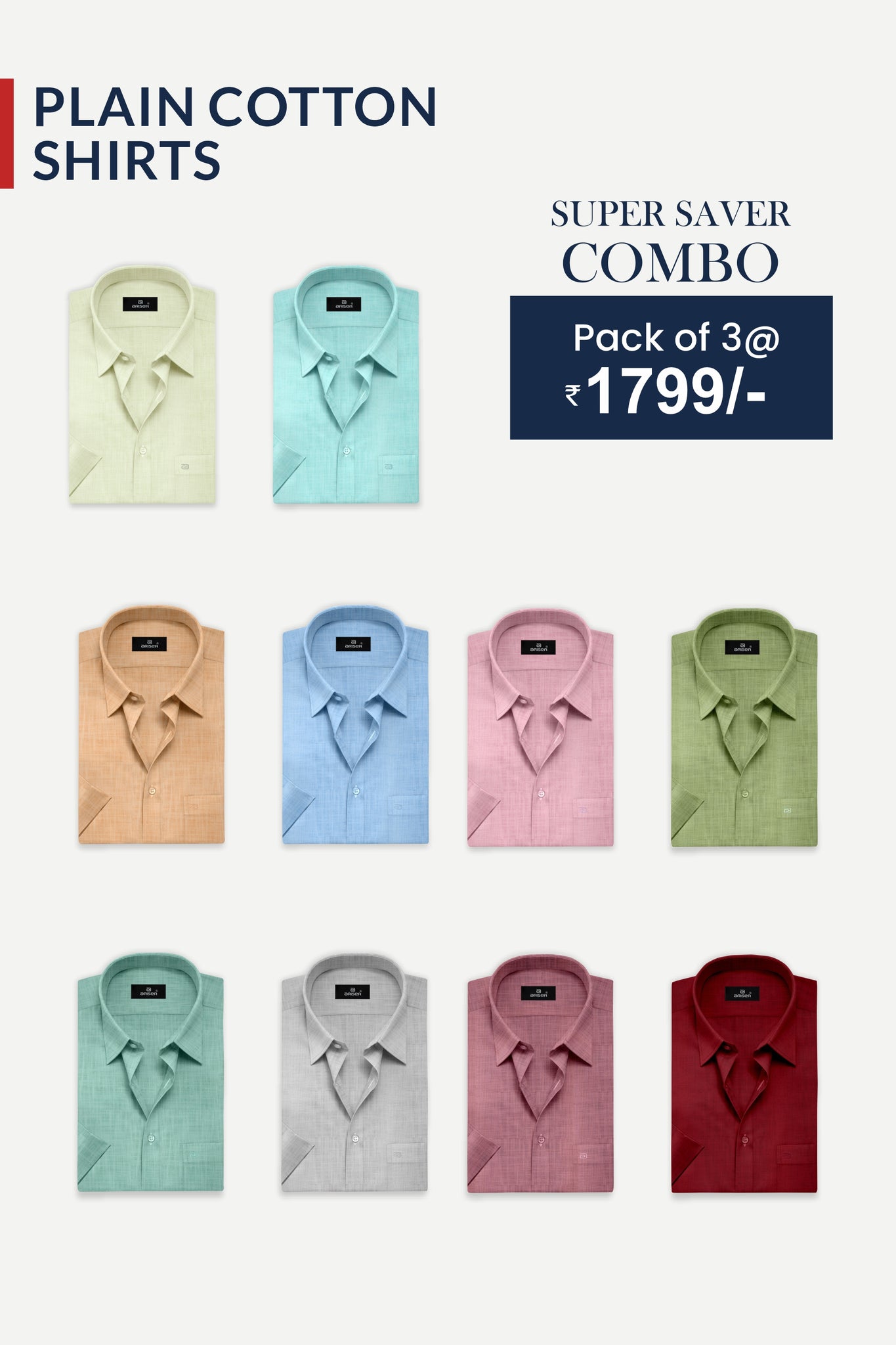 Pick any 3 - Indo Cotton Formal Shirt for Men | Ariser