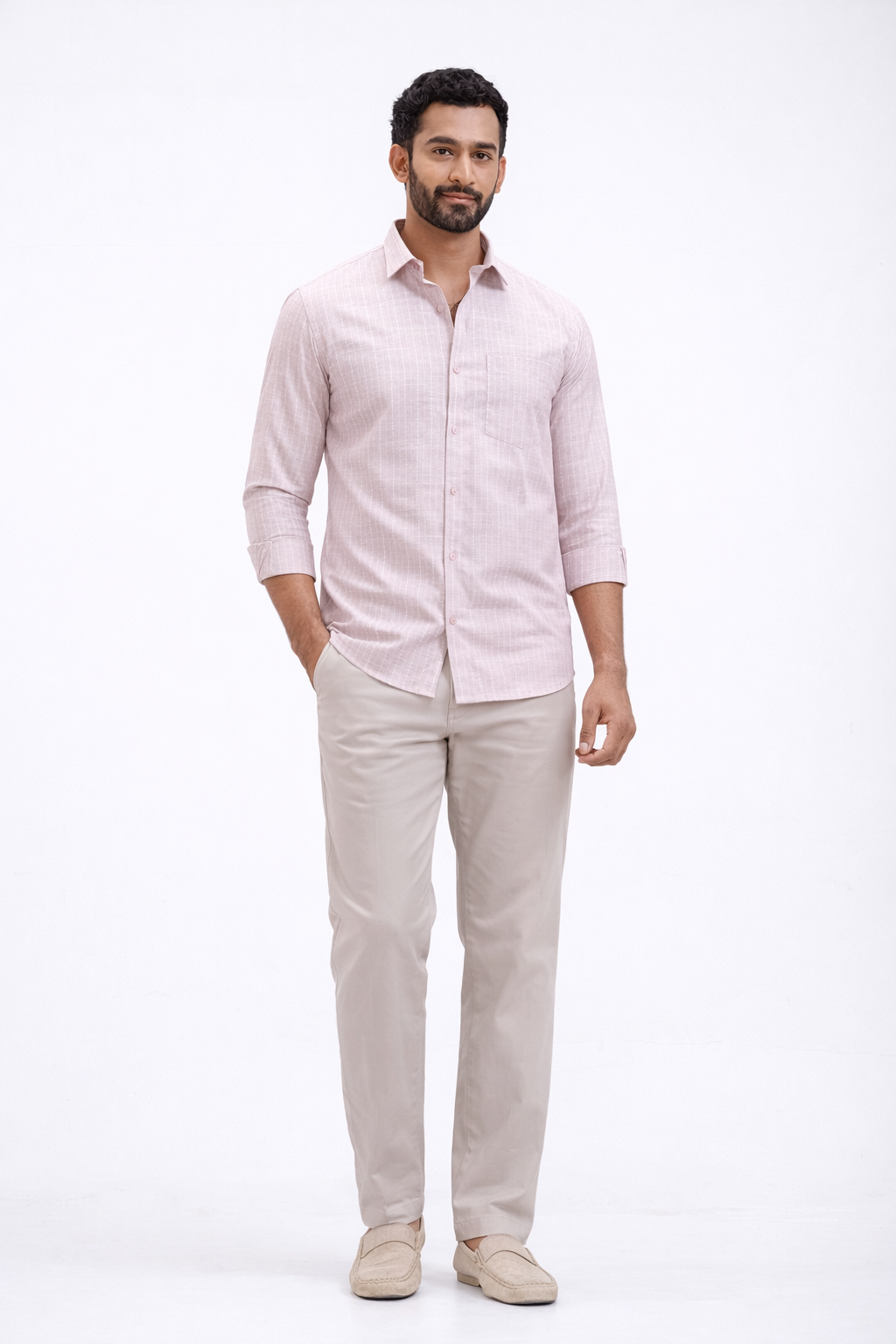 Dusty Riser Jeta - Dusty Pink With White Casual Shirts For Men | Ariser