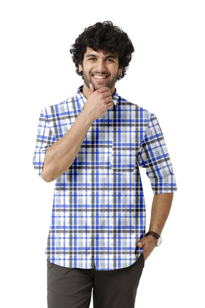 Vista - Charcoal Black With Blue Checked Shirts For Men | Ariser