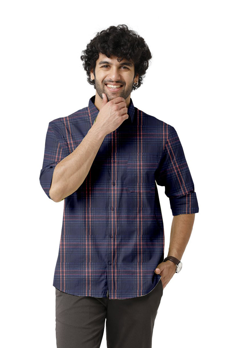 Vista - Navy Blue With Red Checked Shirts For Men | Ariser