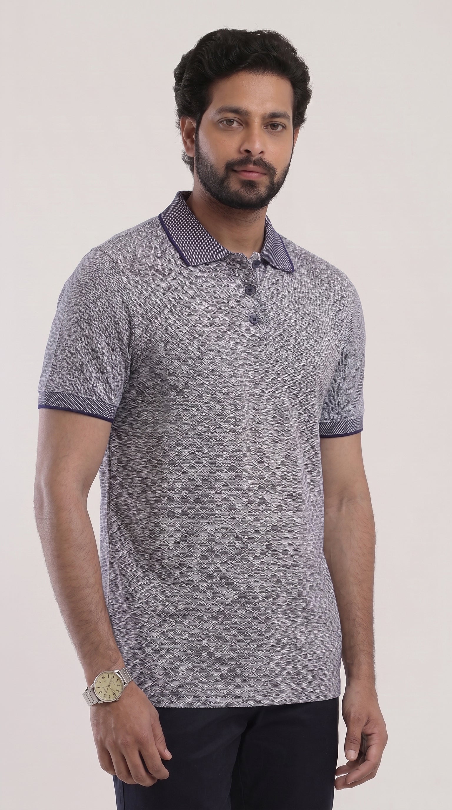 Mens Navy Blue Printed Polo T-Shirt Ariser