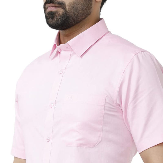 ARISER Zurich Pink Color Cotton Rich Blend Solid Formal Slim Fit Half Sleeve Shirt for Men (Pack of 1) - ZU10406