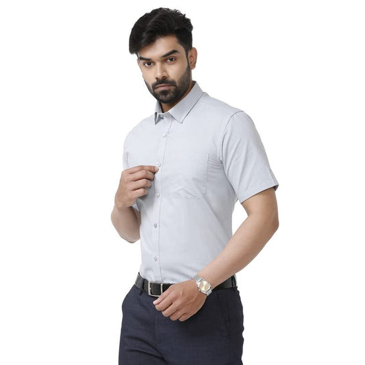 ARISER Zurich Grey Color Cotton Rich Blend Solid Formal Slim Fit Half Sleeve Shirt for Men (Pack of 1) - ZU10404