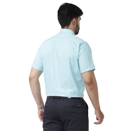 ARISER Zurich Turquoise Blue Color Cotton Rich Blend Solid Formal Slim Fit Half Sleeve Shirt for Men (Pack of 1) - ZU10402