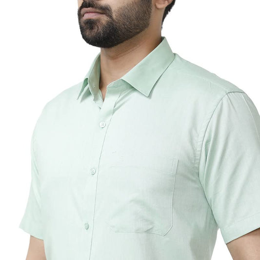 ARISER Zurich Pista Green Color Cotton Rich Blend Solid Formal Slim Fit Half Sleeve Shirt for Men (Pack of 1) - ZU10405